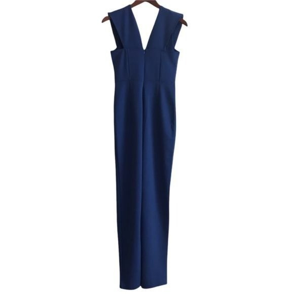 Deep V Plunge Fitted Night Out Date Night Jumpsuit in Blue Size Medium - Picture 3 of 7